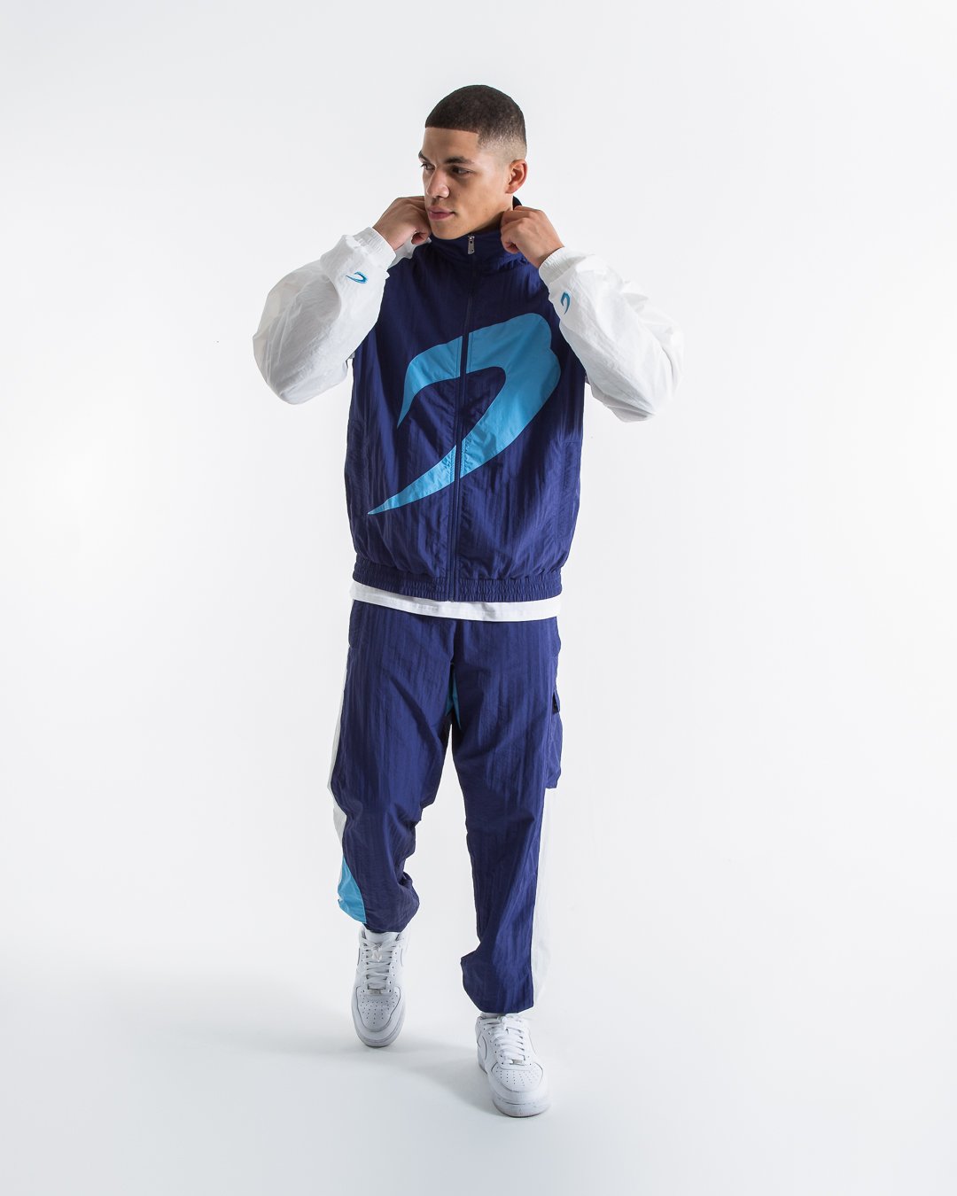 Walker Track Jacket - White/Navy - BOXRAW