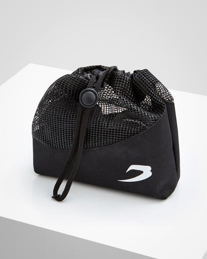 Black fabric boxing handwraps that is 3.5 metres in length with a leather velcro strap embossed with a white boxraw strike logo.