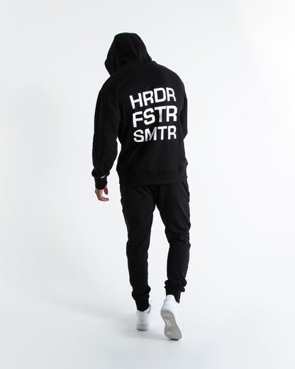 HRDR FSTR SMTR Unisex Hoodie - Black