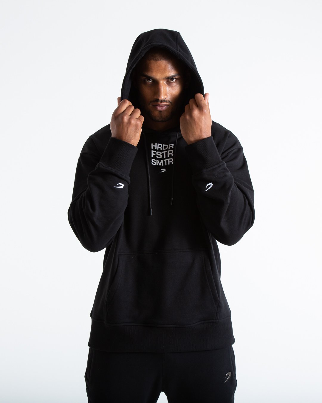 HRDR FSTR SMTR Unisex Hoodie - Black