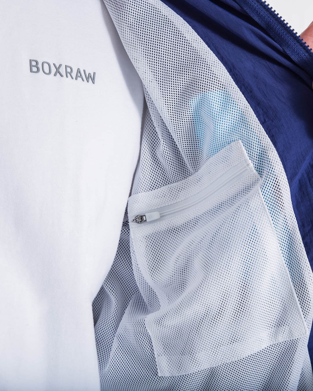 Walker Track Jacket - White/Navy - BOXRAW