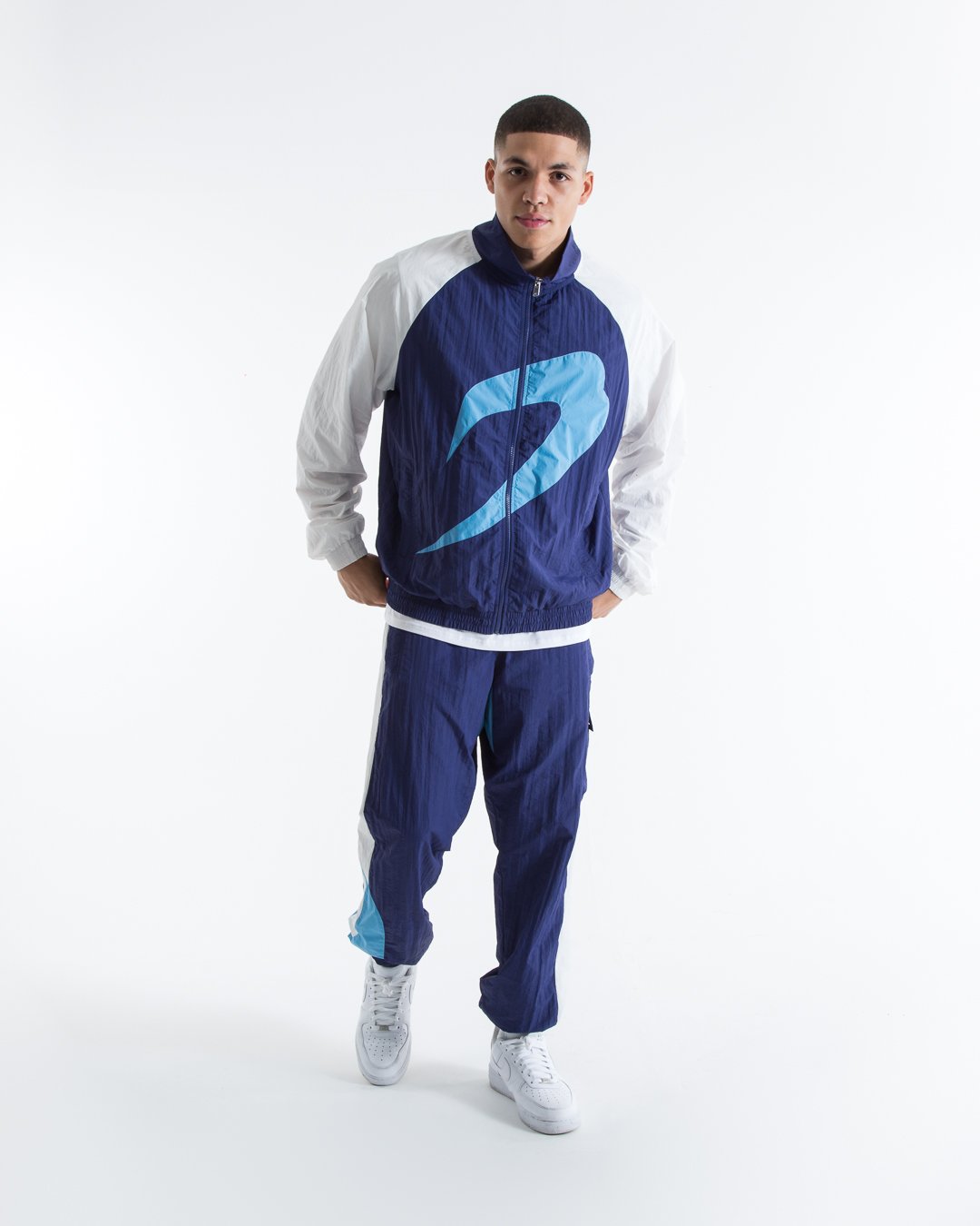 Walker Track Jacket - White/Navy - BOXRAW
