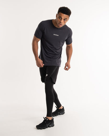man wearing charcoal dark grey boxraw performance t-shirt tank top