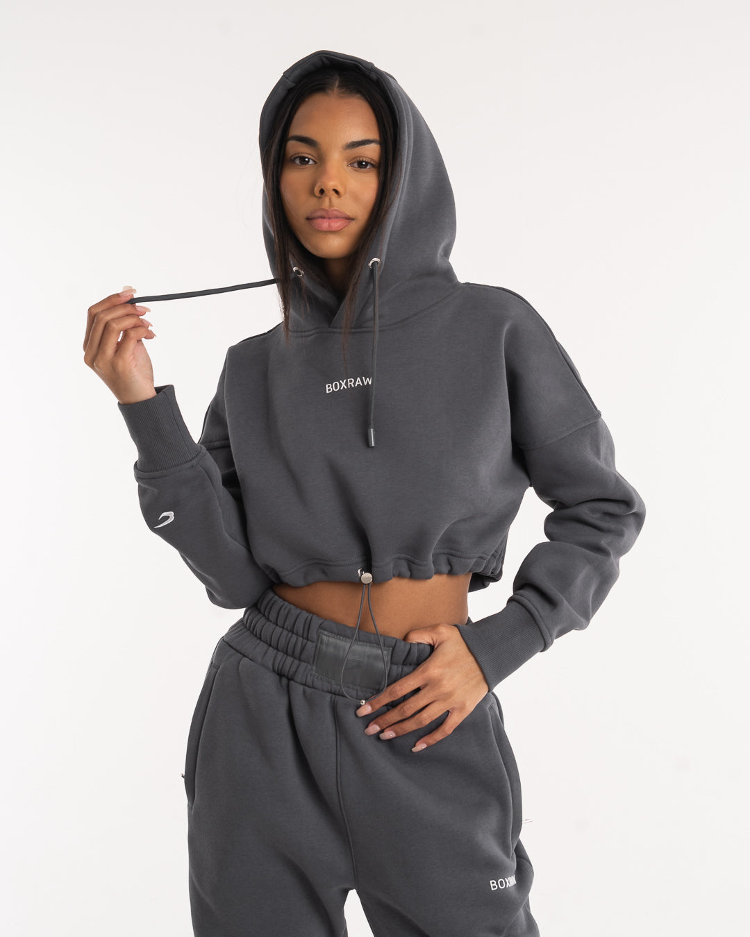 Johnson Cropped Hoodie - Charcoal | BOXRAW